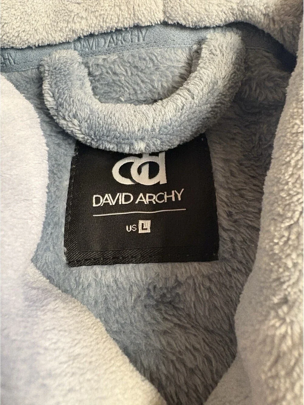 David Archy Men’s Robe Ultra Soft Plush Polyester Light Blue/Gray Size L